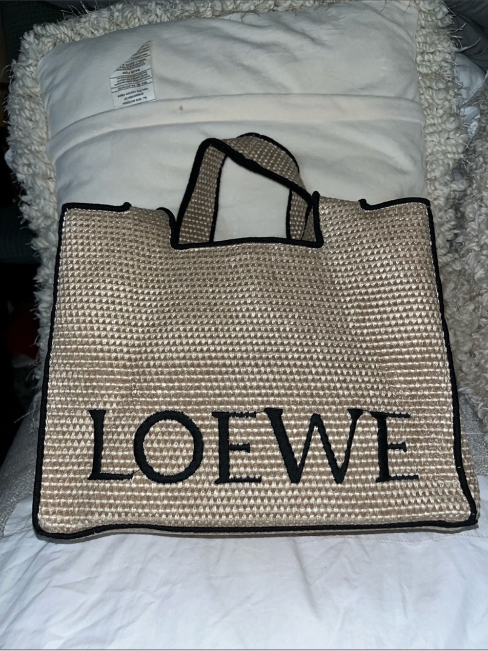 Cute fashion Beige Woven Logo Tote Bag